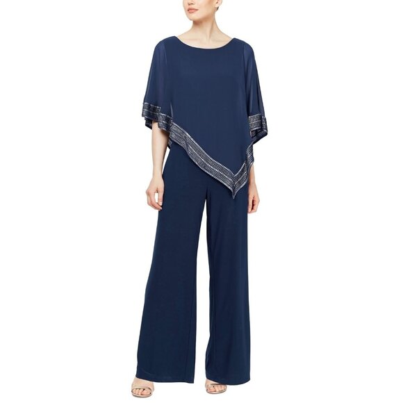 129$ SL Fashions Asymmetrical Cape Wide Leg Jumpsuit Size...